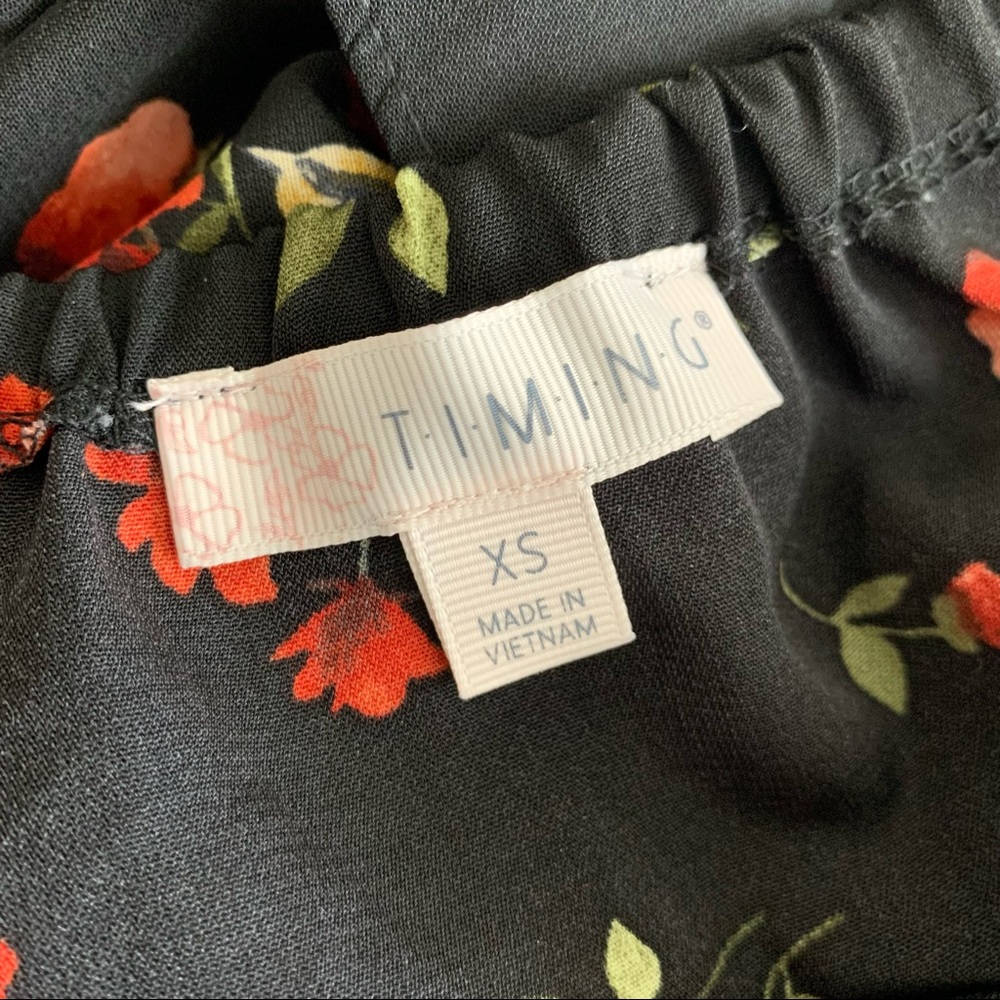 Timing Black Floral Print Smocked Waist Off Shoulder Ruffle Sleeve Peplum Top - Picture 5 of 5